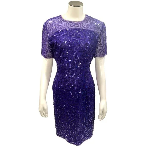 All Silk Vintage Dress by Stenay Size 4 Purple Sequin Cocktail Party Glam Core - Picture 2 of 13